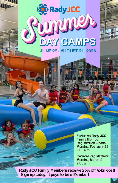 Rady JCC 2026 Summer Camp Brochure - shows kids playing in a swimming pool